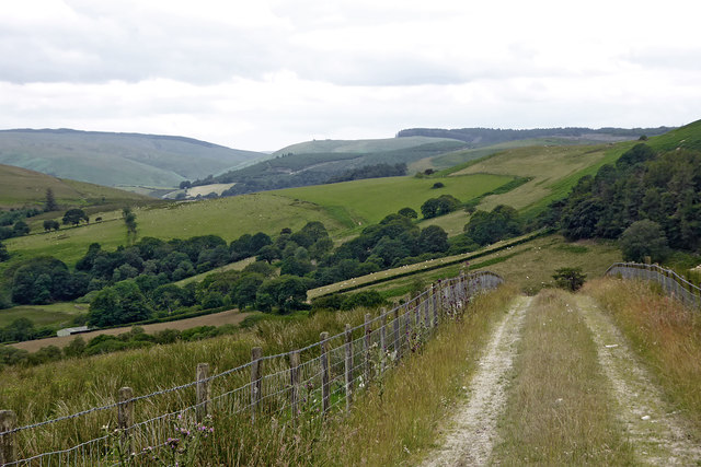Bridleway and farm land near Abergwesyn in Powys