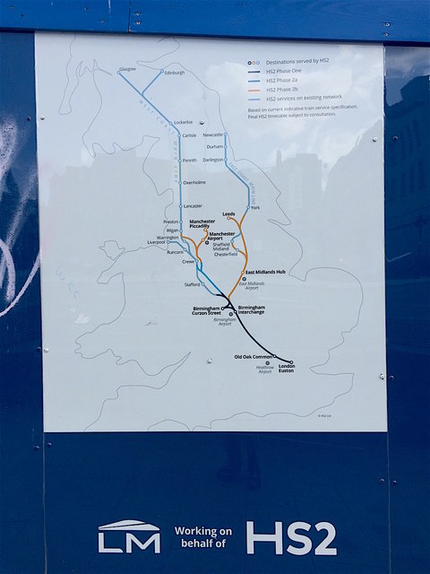 Diagram of HS2 routes and phasing, Moor Street Queensway, Birmingham