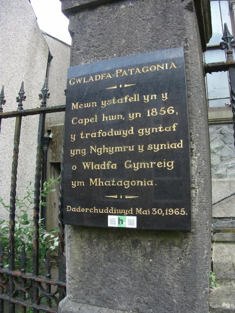 Gwladfa Patagonia plaque at Capel Engedi, Caernarfon