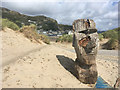 SH6115 : Carved head, Ynys Y Brawd dunes, Barmouth by habiloid