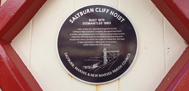 Plaque on cliff Lift Building, Saltburn by the Sea