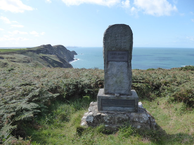 Memorial stone to Dewi Emrys a Welsh poet, at Pwll Deri, Pembs