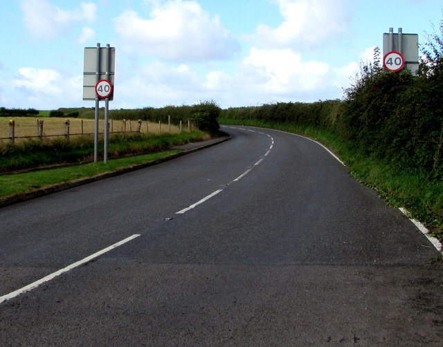 End of the 30 zone on the B4524 beyond St Brides Major in the Vale of Glamorgan