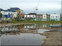 TQ3165 : Puddles and premises, Purley Way by Robin Webster