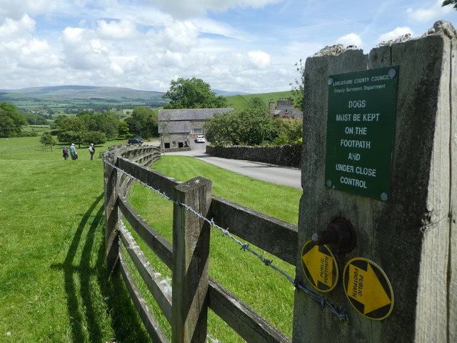 Public footpath and fence near Sellet Hall