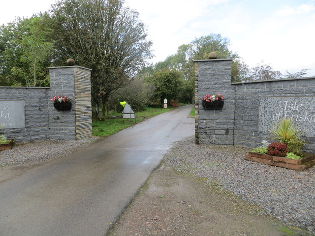Entrance gate and road to the Isle of Eriska Hotel