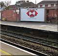 ST1586 : HSBC UK advert on platform 3, Caerphilly railway station by Jaggery
