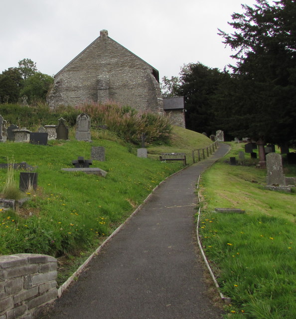 Path through St Cynllo's churchyard, Llanbister, Powys