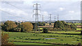 SO8397 : Farmland and pylons near Trescott in Staffordshire by Roger  D Kidd