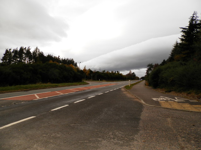 Staggered junction on A835 near Mullins Wood