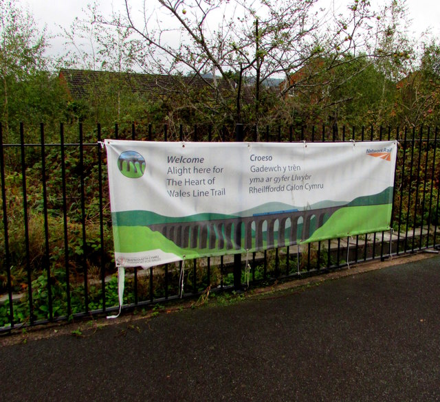Welcome banner on Craven Arms station platform 1