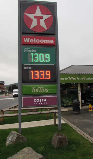 October 15th 2019 Texaco fuel prices, Craven Arms