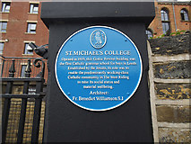 SE2834 : Blue plaque outside the former St Michael's College by Stephen Craven