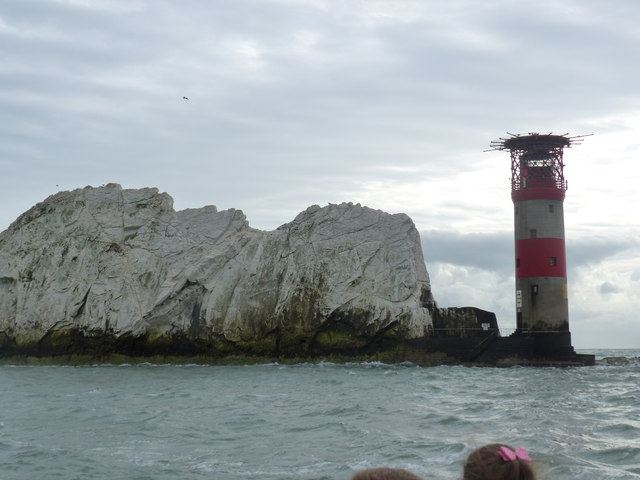 The last stack of the Needles, with the Needles lighthouse, Isle of Wight