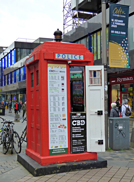 Red police box on Sauchiehall Street