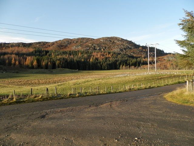 Farmland and forest below Creag Bhuidhe