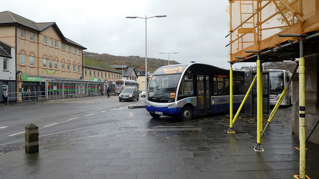 A T21 service in Aberystwyth bus station