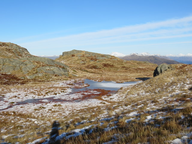 Frozen hill loch on Creachan Mor