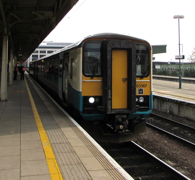 Class 153 train in Cardiff Central station
