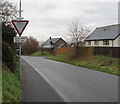 SO0527 : Give way 100 yds sign, Camden Road, Brecon by Jaggery
