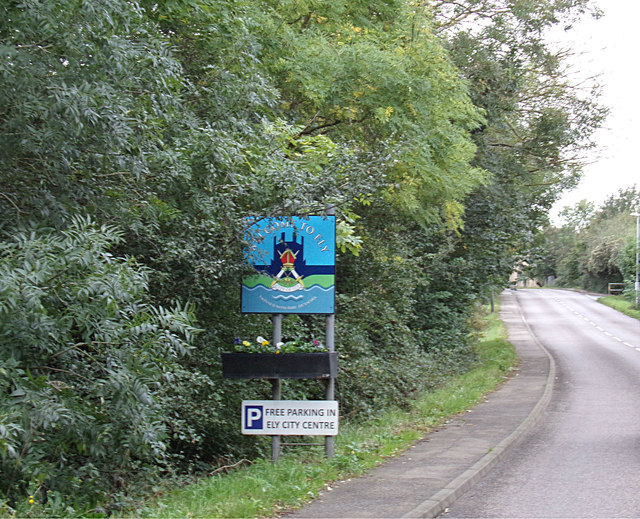 Ely City Name sign on the B1382 Prickwillow Road