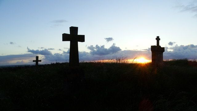 Graveyard crosses at Killaspugbrone Church near Strandhill at dusk