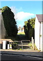 Metal barriers across a path on the north side of the A484, Carmarthen