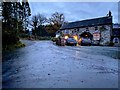 Road junction at dusk