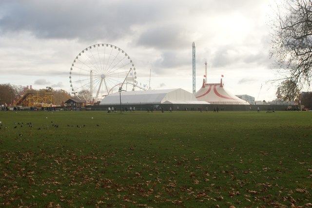 View of Winter Wonderland from the path in Hyde Park
