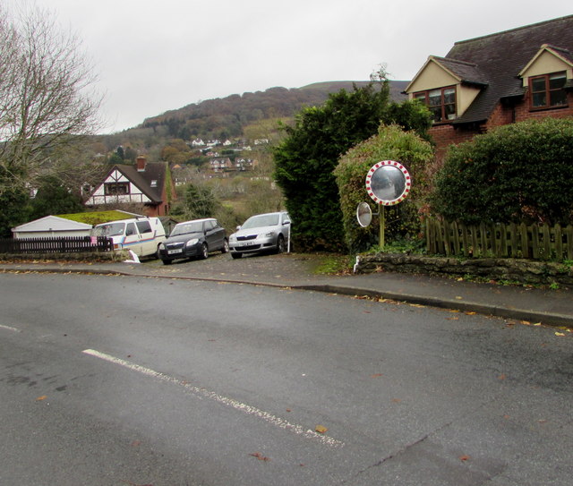 Roadside mirrors at a bend in Ludlow Road, Church Stretton 