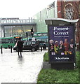 Debenhams advert on a city centre bus shelter, Newport