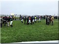 TF9228 : Jockeys meeting trainers and owners in the parade ring at Fakenham Racecourse by Richard Humphrey
