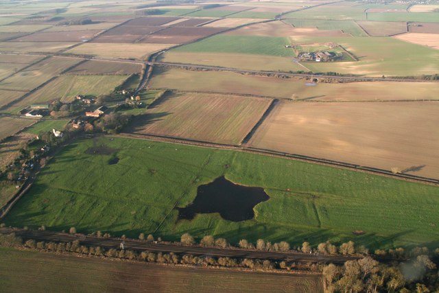 Rig and furrow and former enclosure boundaries at Croxton: aerial 2019