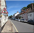 SS9843 : Warning sign - traffic lights 175 yds ahead, West Street, Dunster by Jaggery