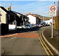 Start of the 20 zone at the southern end of Chapel Road, Abergavenny