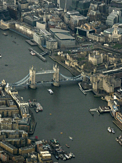 Tower Bridge and the Tower of London from the air
