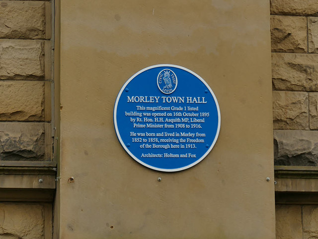 .Morley Town Hall, Queen Street - blue plaque