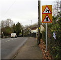 Warning signs alongside the A4109 Neath Road, Crynant