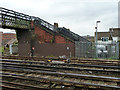 Railway footbridge abutment and stairs, Redhill