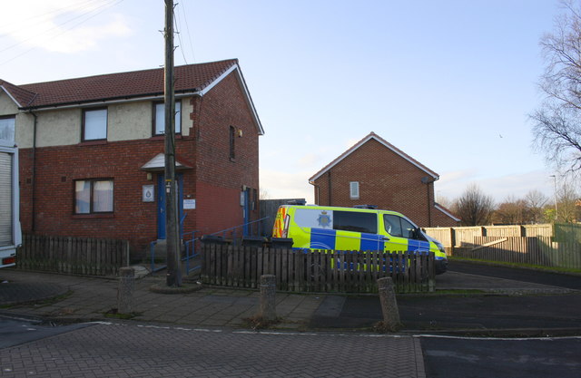 Police car parked outside police station (#43 Shadygrove Road)