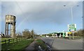 Water tower and petrol station near Whychurch Farm roundabout