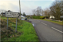 H4781 : Sign for St Eugene's School located at Tircur by Kenneth  Allen