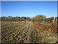 Stubble field and former railway crossing cottage