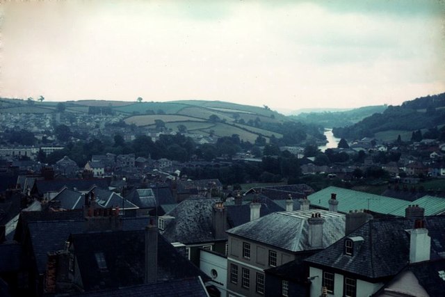 Totnes from the castle keep, 1975