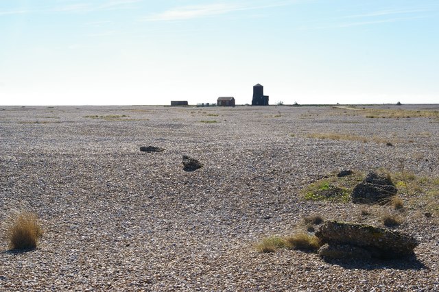 Orford Ness: view towards disused radar installation