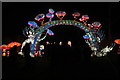 View of the light arch into the Lightopia Festival at the Dukes Avenue gate of Chiswick Park