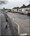 Zigzag white markings on Nash Road, Newport