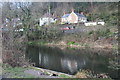 Houses overlooking A467 and disused canal