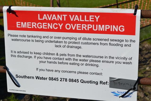 Lavant Valley Emergency Overpumping sign at Charlton