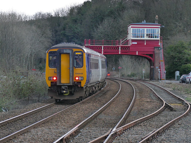 Hexham station: train and signal box